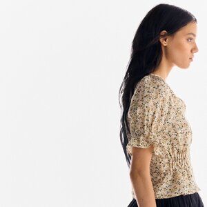 H&M Divided Floral V-Neck Peplum Blouse - Light Beige